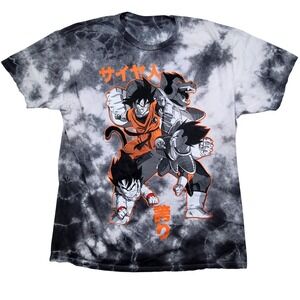 Dragon Ball Z Tie Dye Graphic Tee Mens Large Goku Vegeta Gohan Black White Gray
